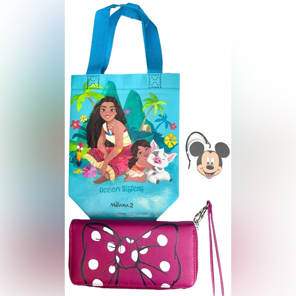 DISNEY Bundle w/Minnie Bow Wristlet, Moana 2 Tote & Mickey Air Freshener